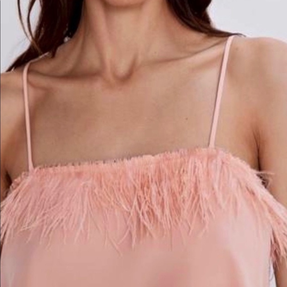 Zara blush pink cami with feather trim